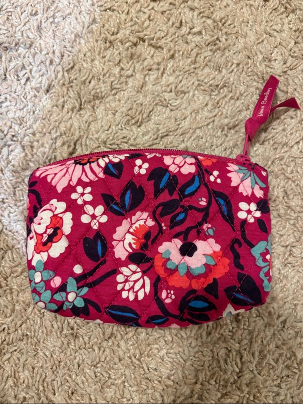 Vera Bradley Raspberry Floral Quilted Makeup Pouch
